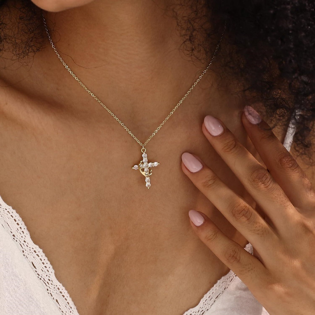 Classic Crown & Cross Pendant Necklace