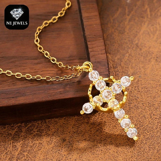 Classic Crown & Cross Pendant Necklace