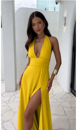 Backless Strappy Halterneck Dress
