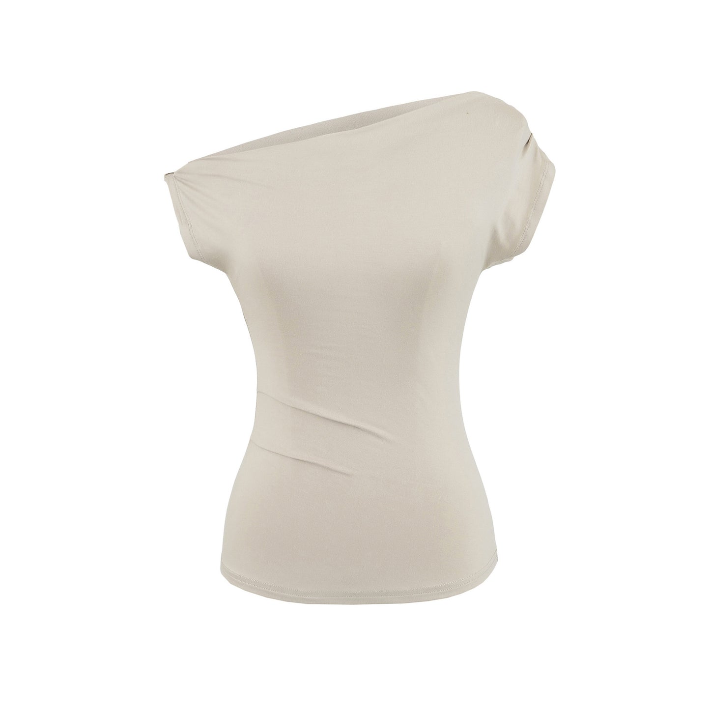 One-shoulder Pleated Slim-fit Top