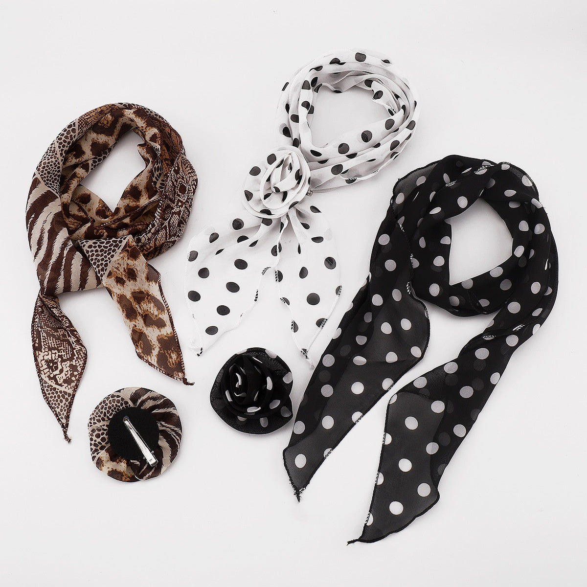 Leopard Print Polka Dot Silk Scarf