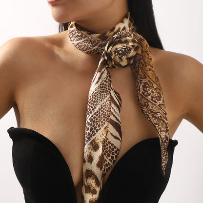 Leopard Print Polka Dot Silk Scarf