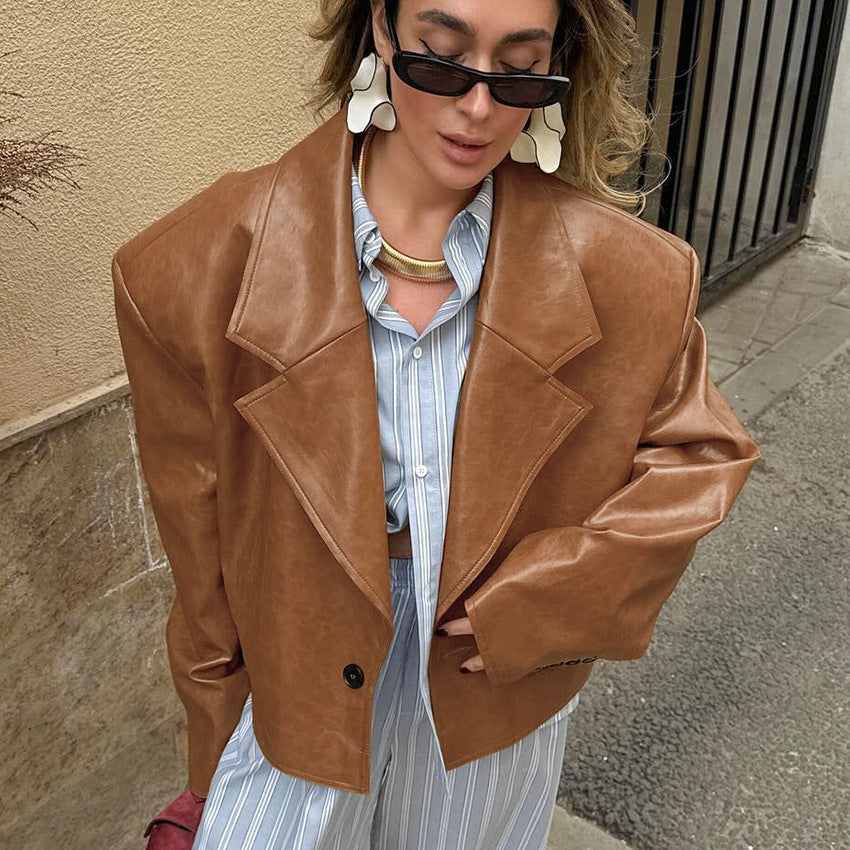 Chic Leather Blazer for Women