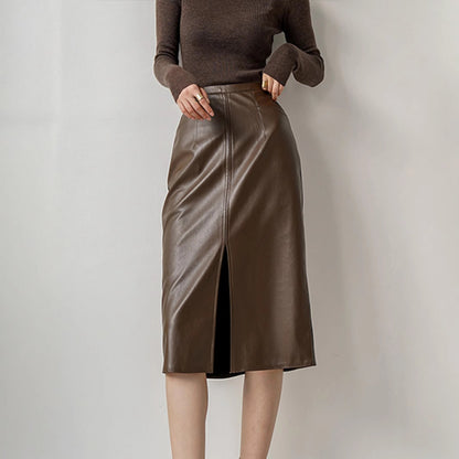 Front Slit Leather Skirt