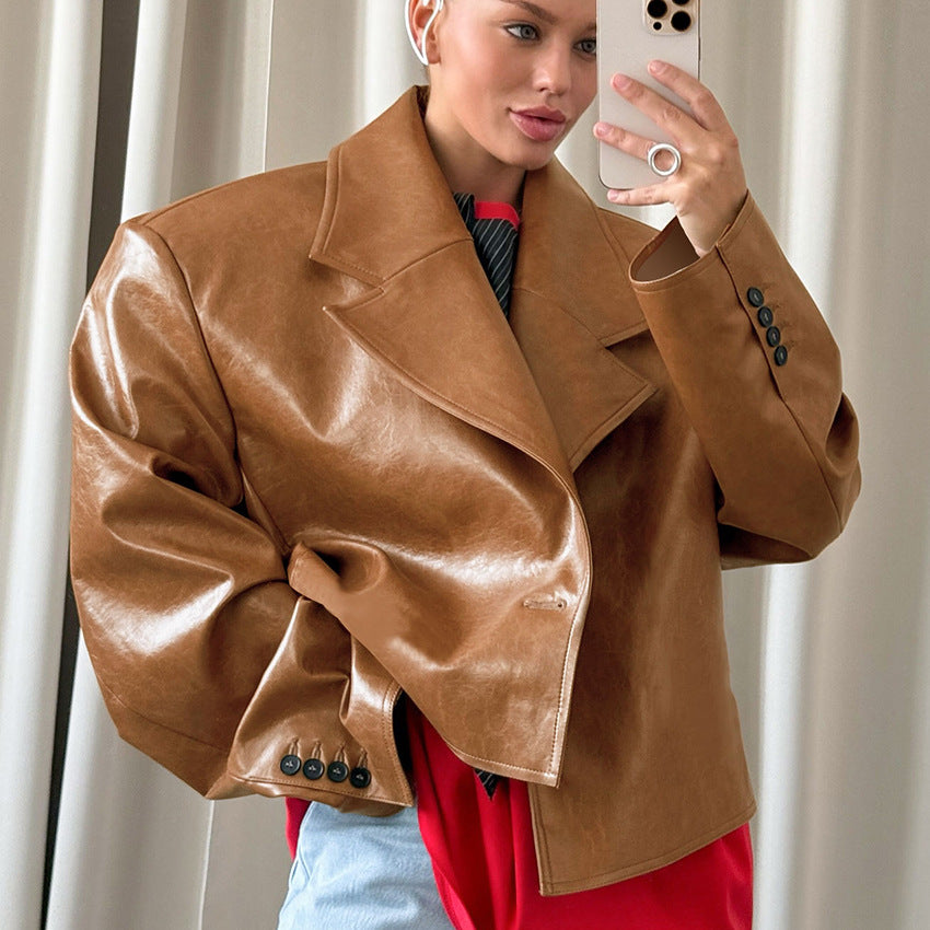 Chic Leather Blazer for Women