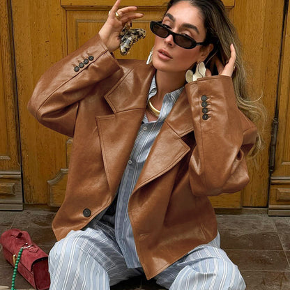 Chic Leather Blazer for Women