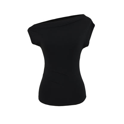 One-shoulder Pleated Slim-fit Top