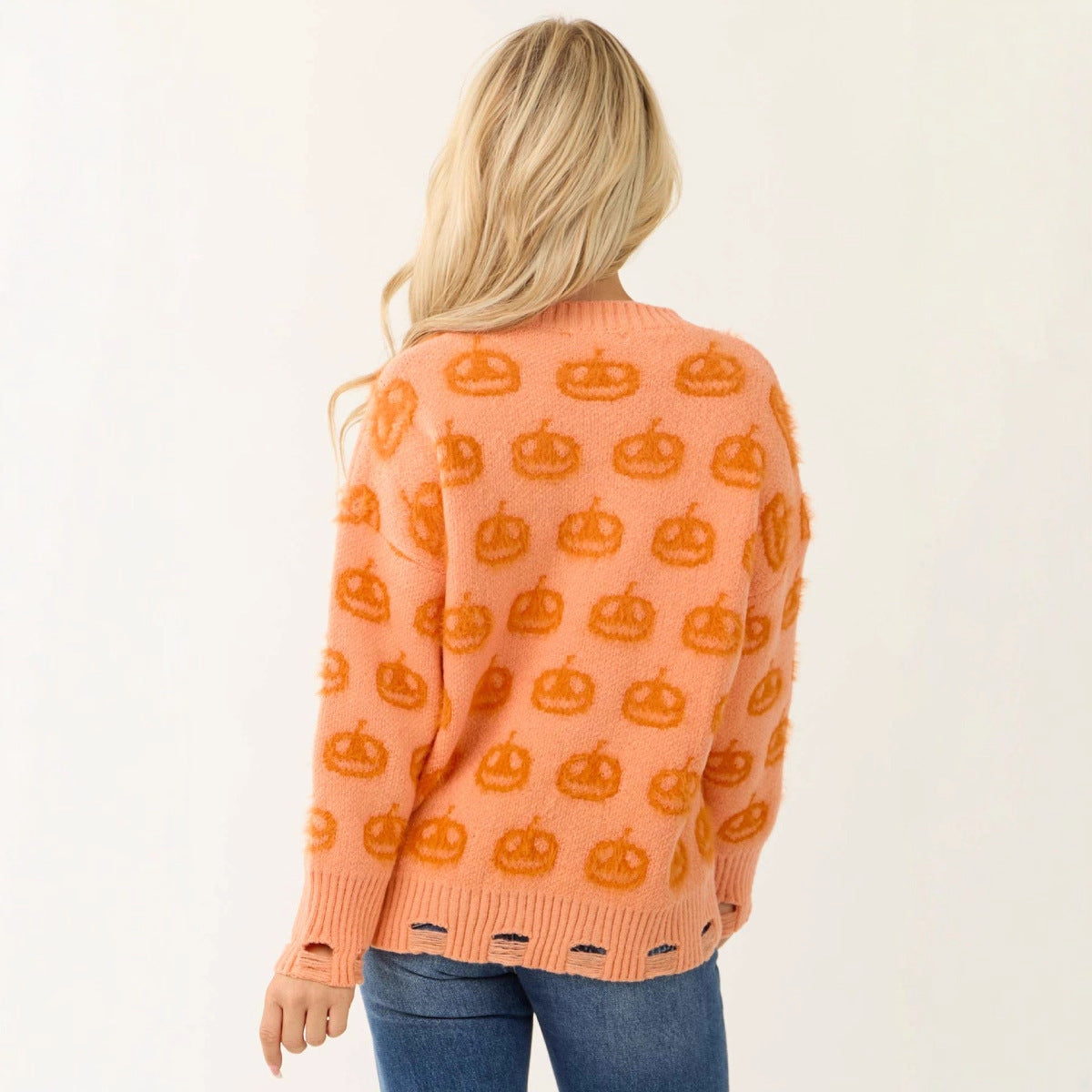 Women's Pumpkin Round Neck Pullover Sweater