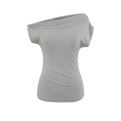 One-shoulder Pleated Slim-fit Top